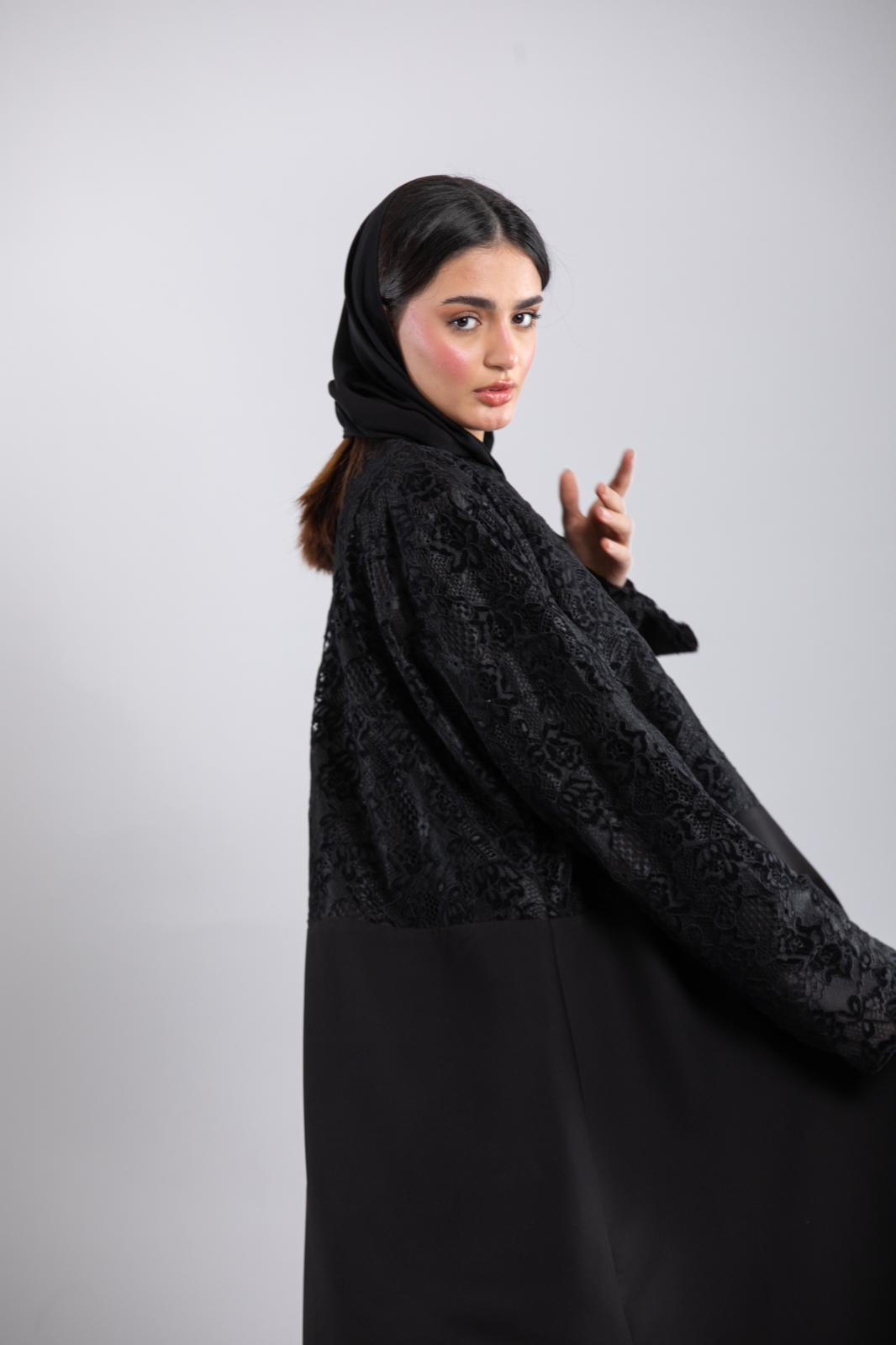 All-Black Abaya – Unique Velvet Detailing