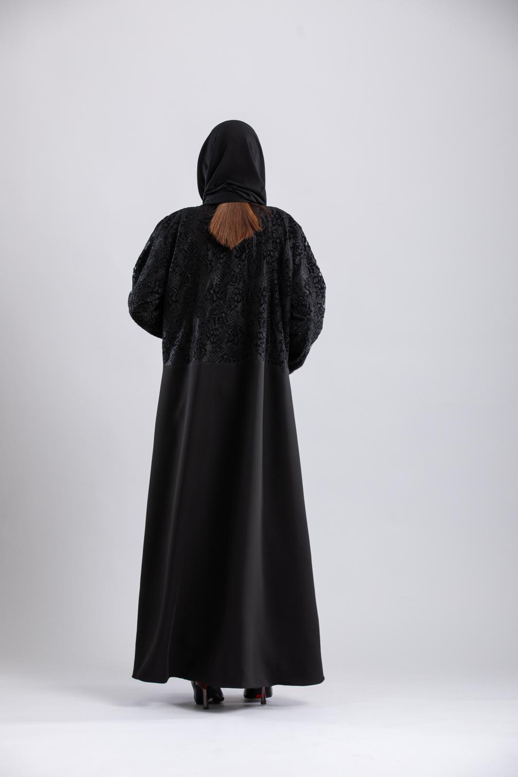 All-Black Abaya – Unique Velvet Detailing