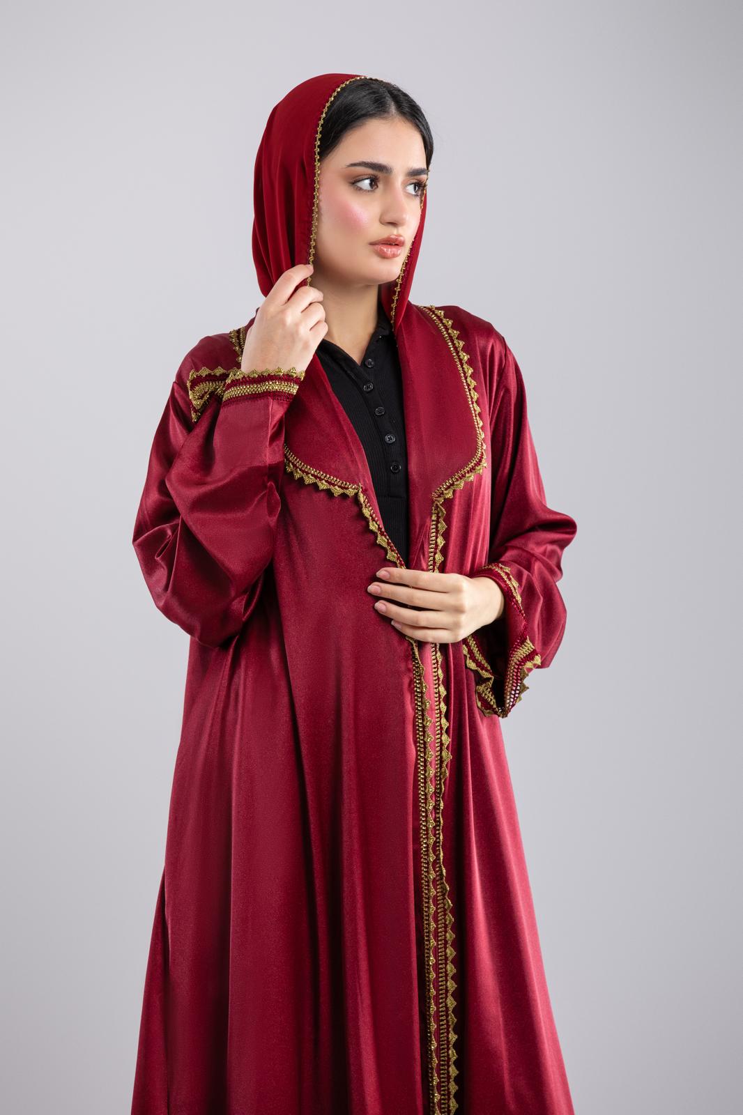 Shimmery dark Mehroon Blazer Abaya – Crochet Detailing, December Special