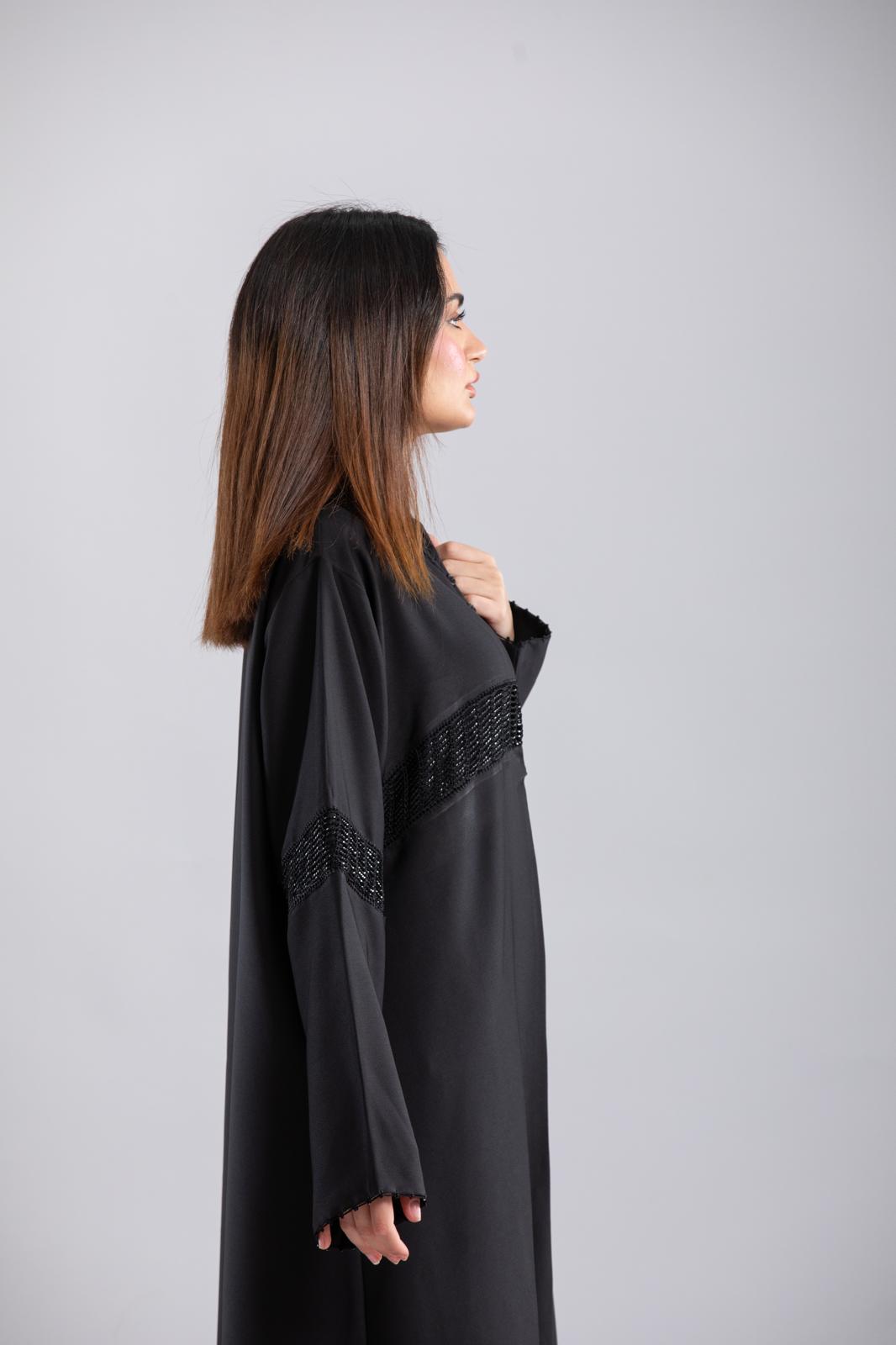 Italian Crepe Abaya – Elegant Design with Crochet Details