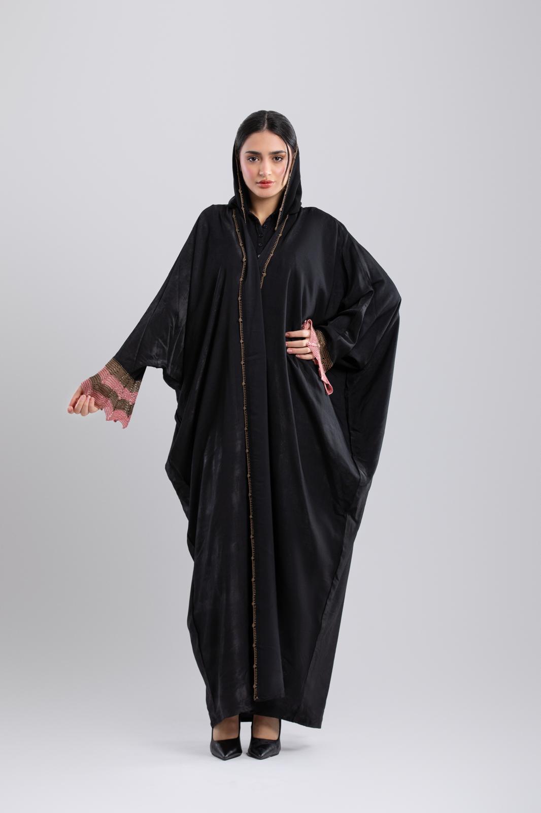 Black Leelan Abaya – Pure Fabric with Crochet Design