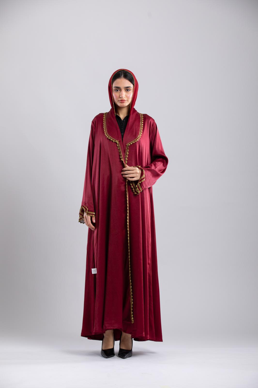 Shimmery dark Mehroon Blazer Abaya – Crochet Detailing, December Special