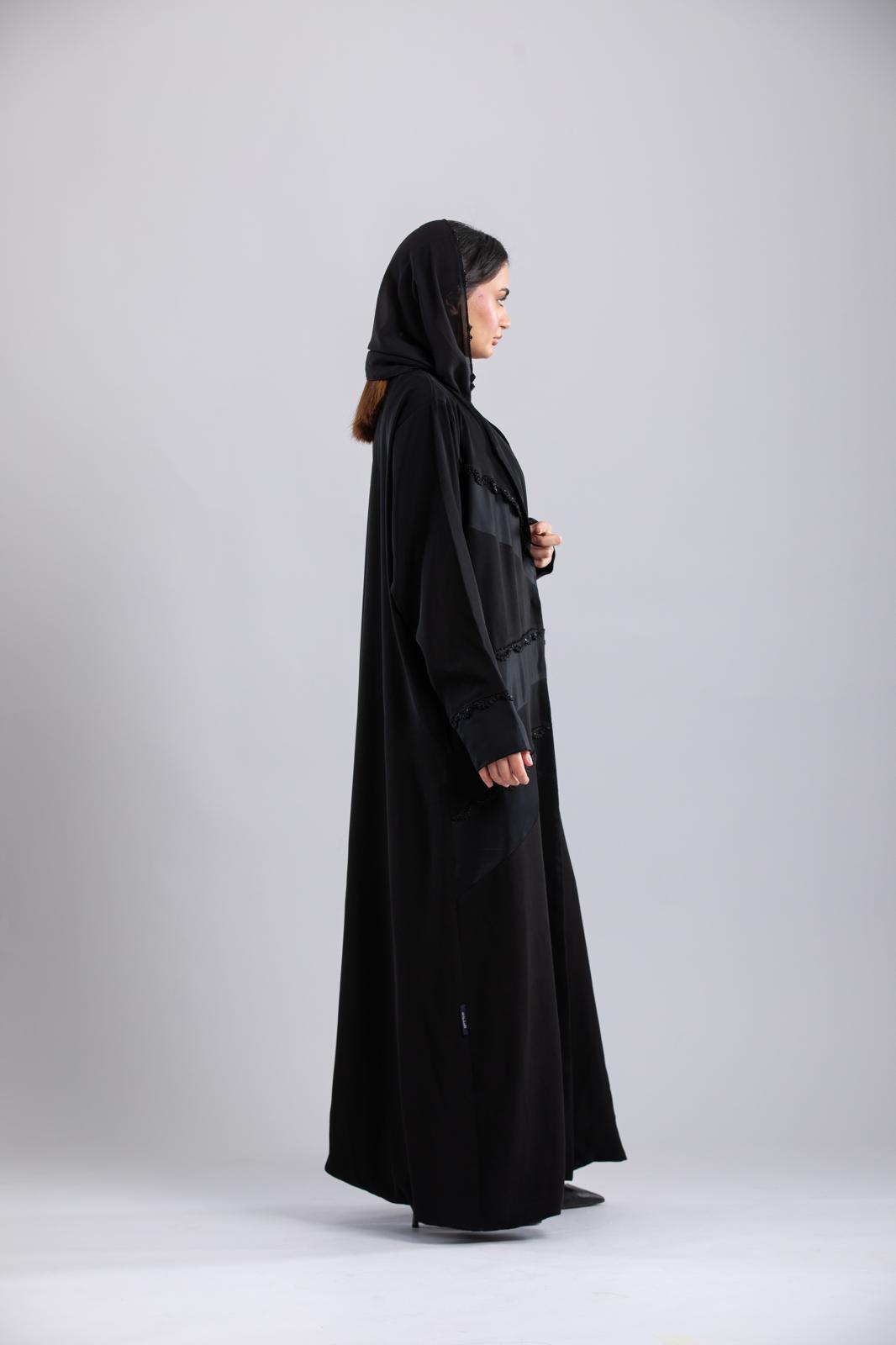 Black Crochet Abaya – Special Design with Side Panels & Front Lining