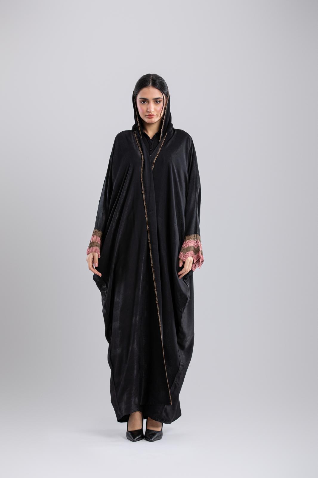 Black Leelan Abaya – Pure Fabric with Crochet Design