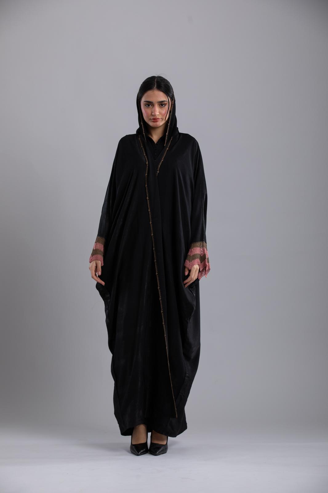 Black Leelan Abaya – Pure Fabric with Crochet Design