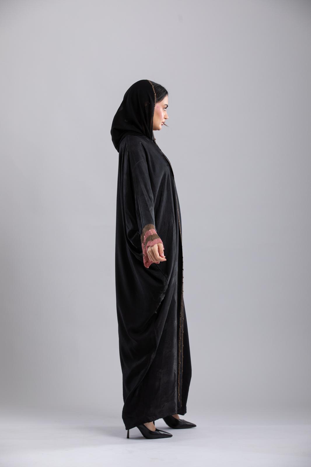 Black Leelan Abaya – Pure Fabric with Crochet Design