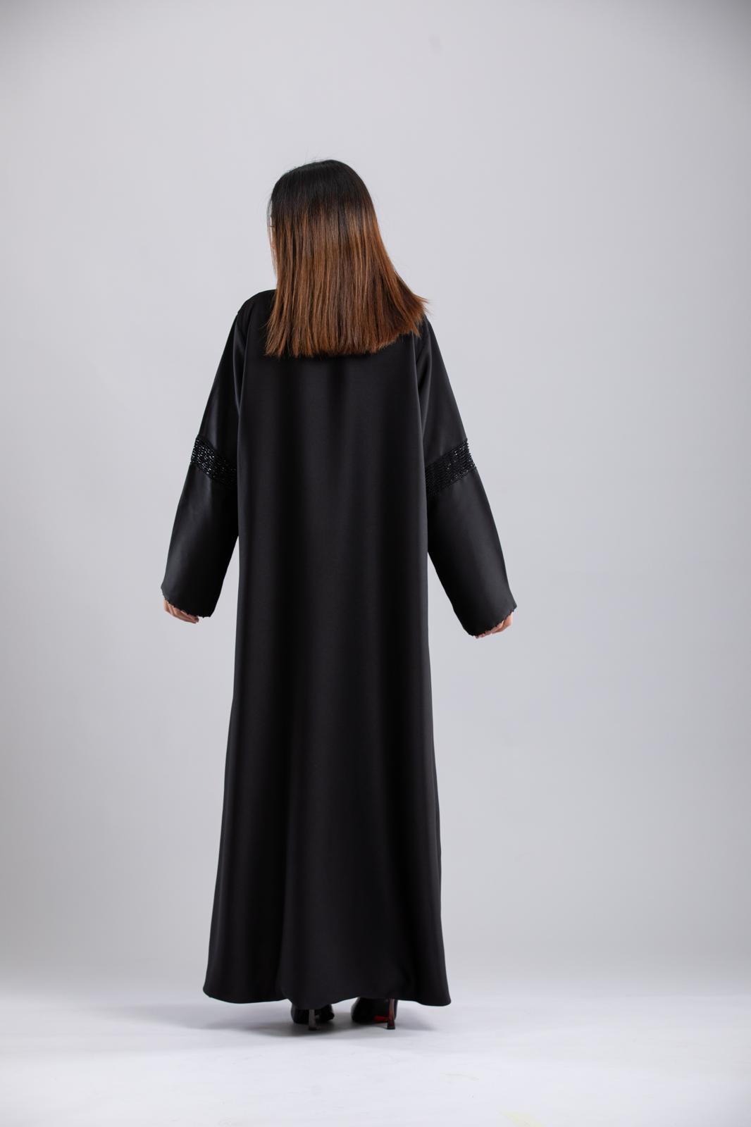 Italian Crepe Abaya – Elegant Design with Crochet Details