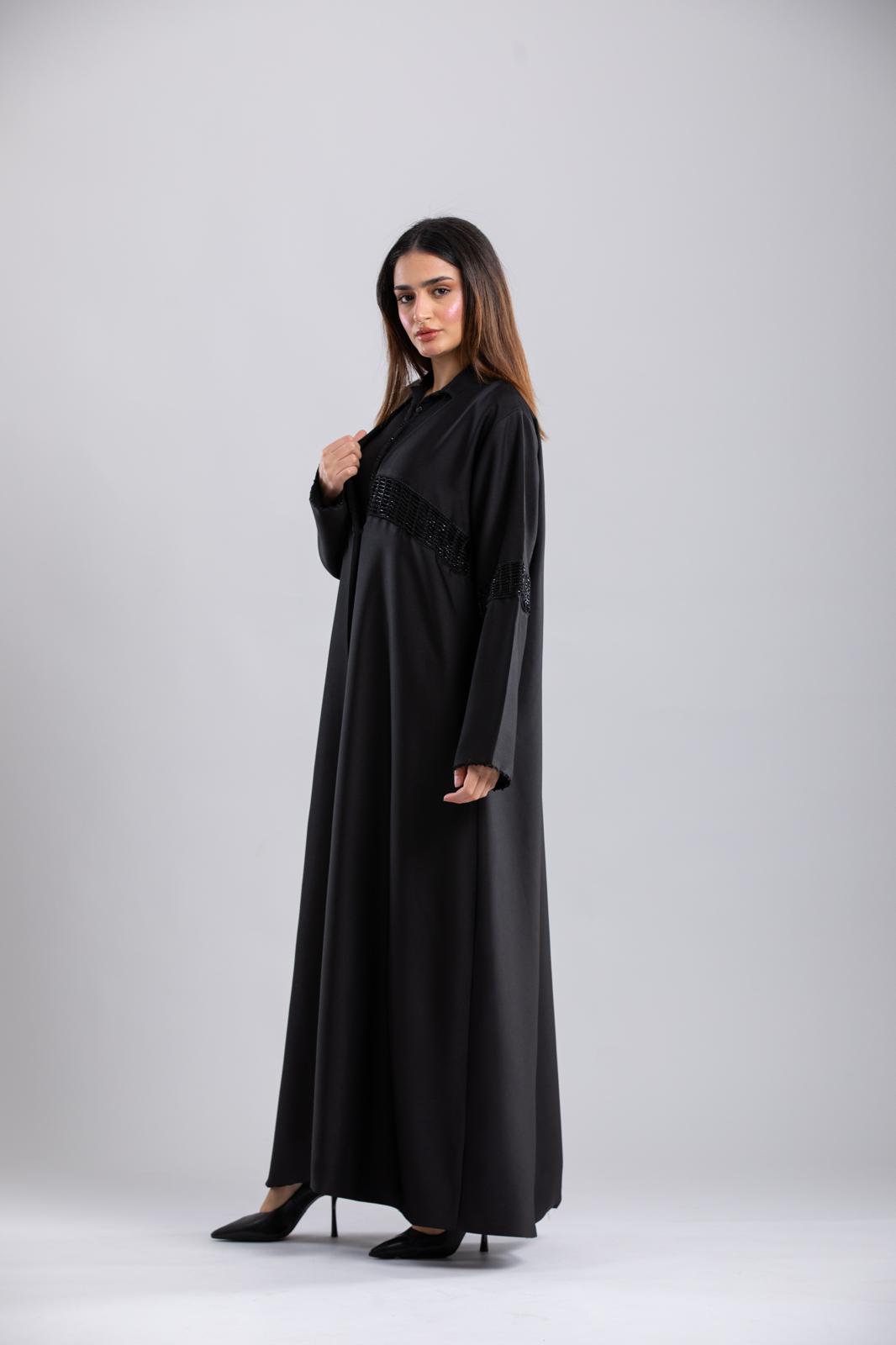 Italian Crepe Abaya – Elegant Design with Crochet Details