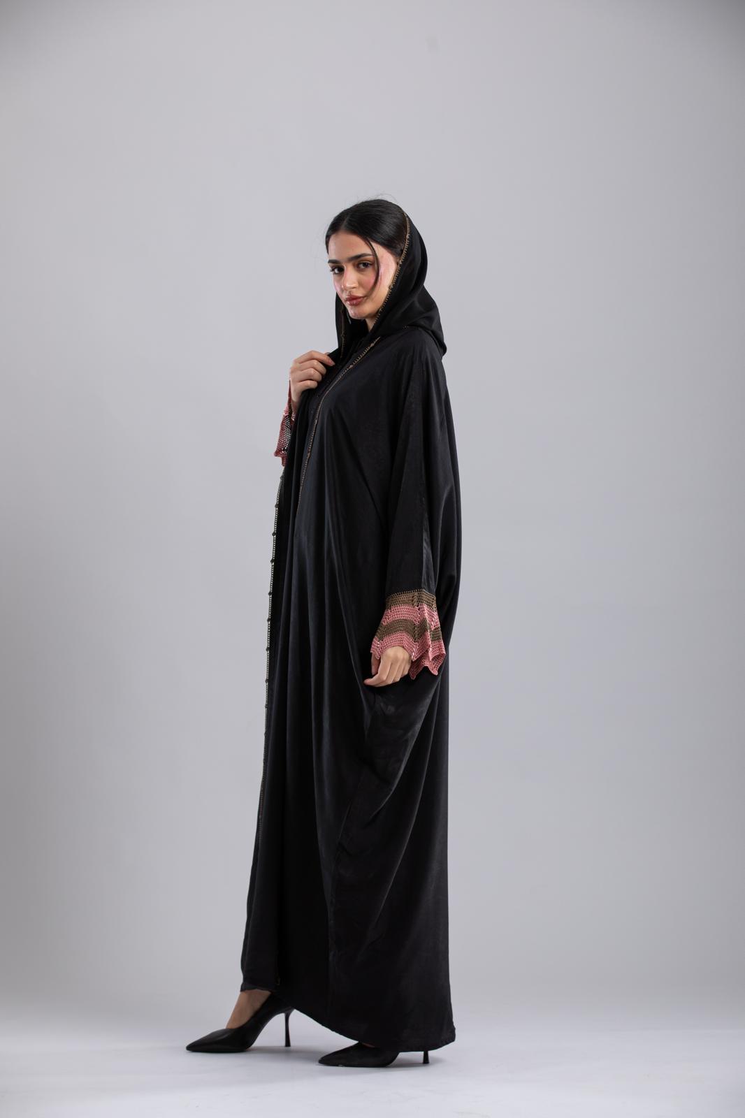 Black Leelan Abaya – Pure Fabric with Crochet Design