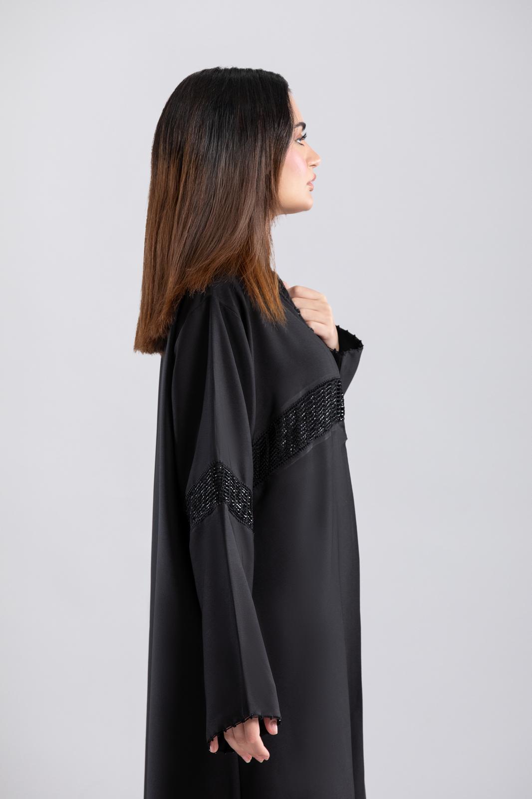 Italian Crepe Abaya – Elegant Design with Crochet Details