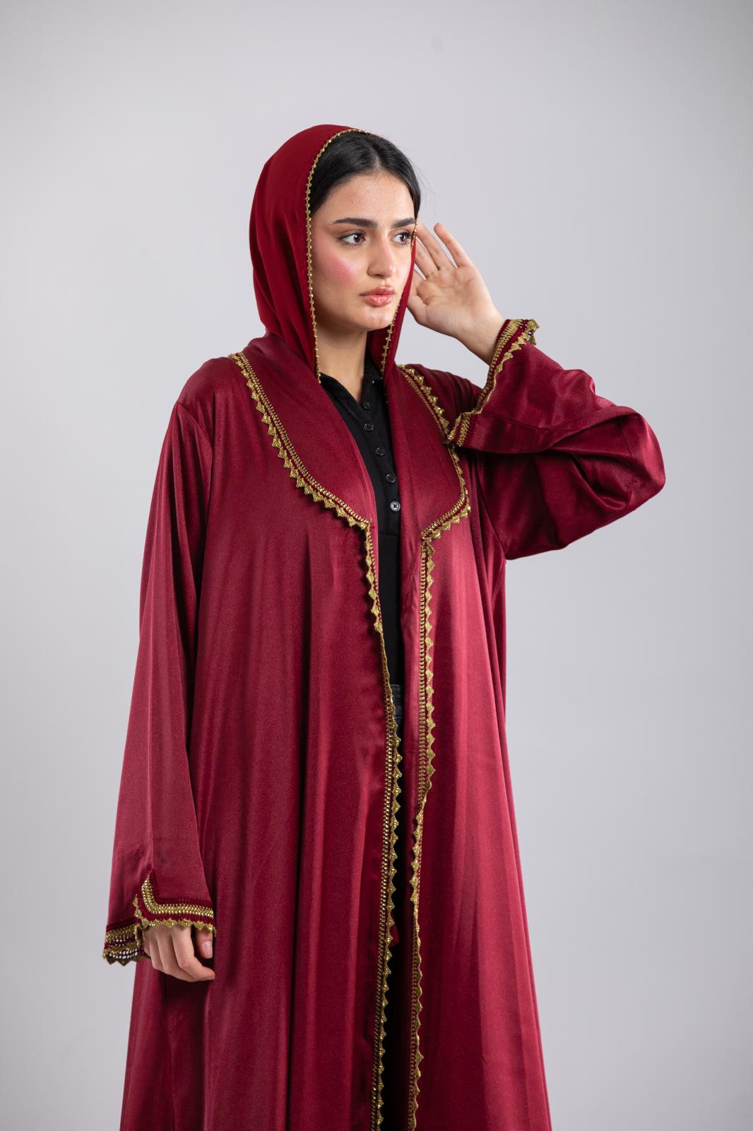 Shimmery dark Mehroon Blazer Abaya – Crochet Detailing, December Special