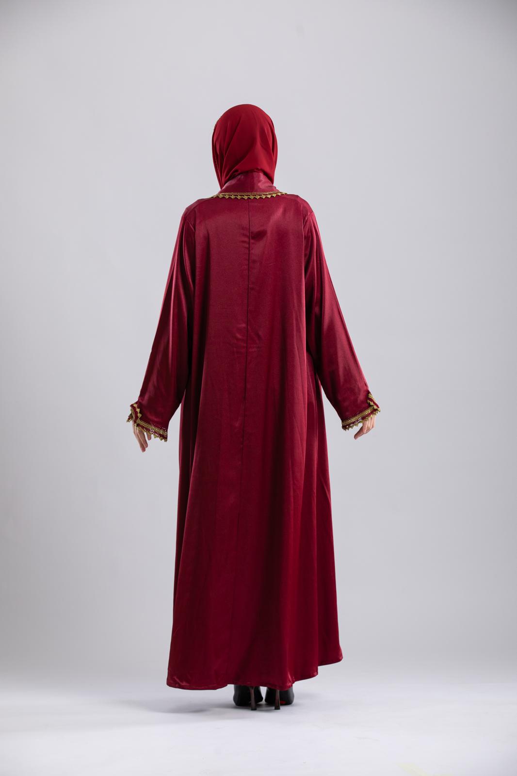 Shimmery dark Mehroon Blazer Abaya – Crochet Detailing, December Special
